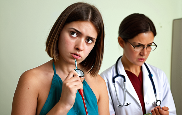**A young woman torn between holding an artist's paintbrush and a doctor's stethoscope, with disapproving parents in the background.** (Focus on the internal conflict between personal aspirations and societal expectations)