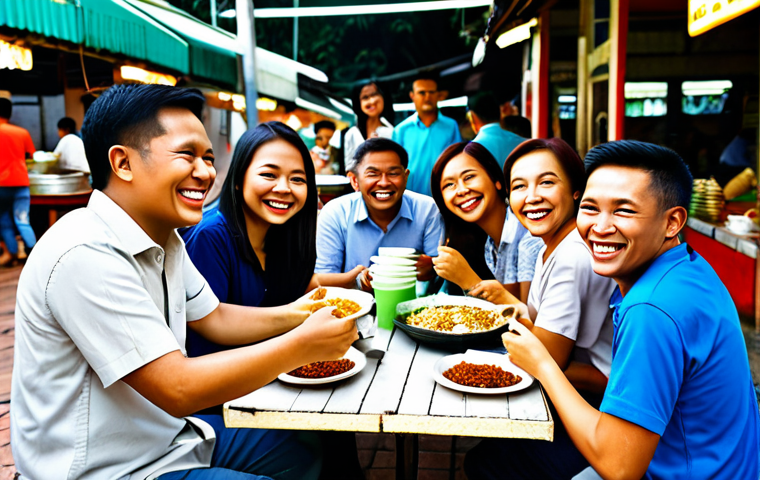 언어적 편향 연구 현황 - **
A diverse group of Malaysian friends, fully clothed in modest attire, laughing and sharing a mea...