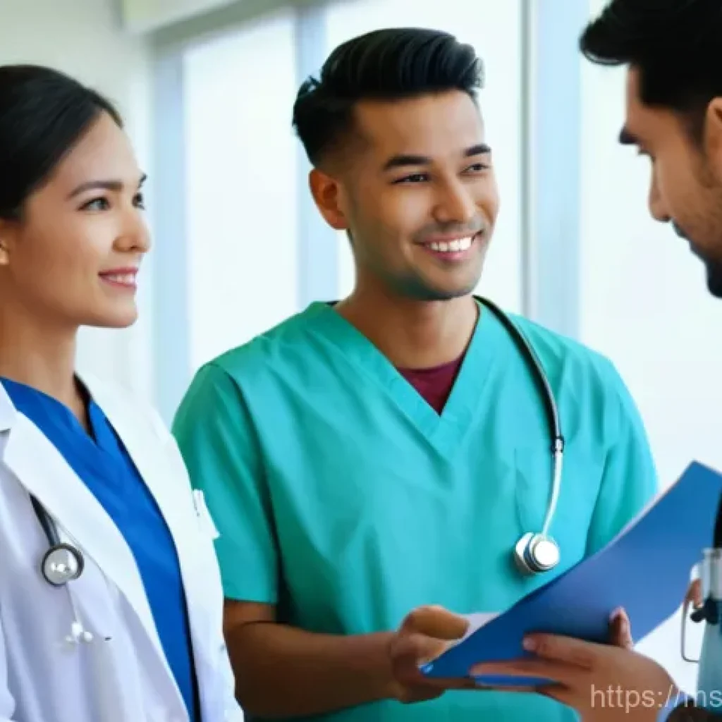 언어적 편향의 개인적 사례 - **Prompt**: "A diverse group of healthcare professionals in a modern, brightly lit hospital or clini...